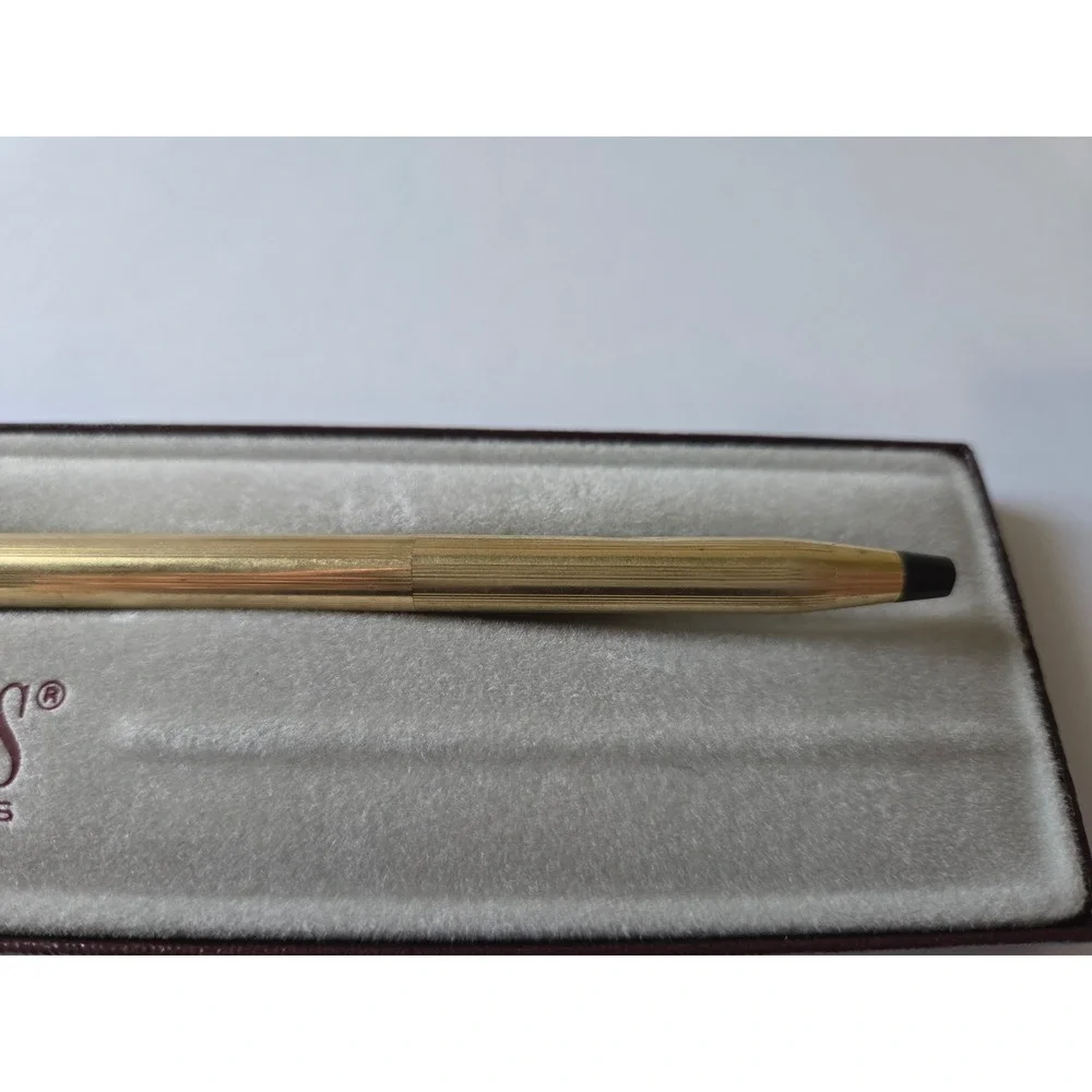 Vintage Cross Gold Tone Ballpoint Pen 2202 Pinstripe with Burgundy Box